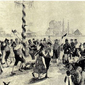 Historisches Bild des Tanzes um den Kirchweihbaum in Neunhof